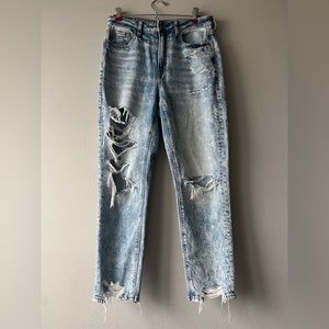 Acid wash distressed jeans